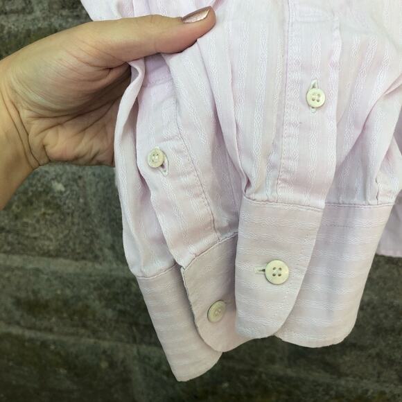 Ted Baker Short Light Pink Button Down Ikat Stripes 100% Cotton 4 US 12 - Picture 5 of 9